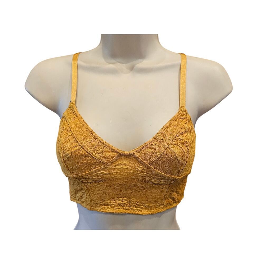 Free people sz XS gold stretch bralette flirty layering tank EUC lace sexy